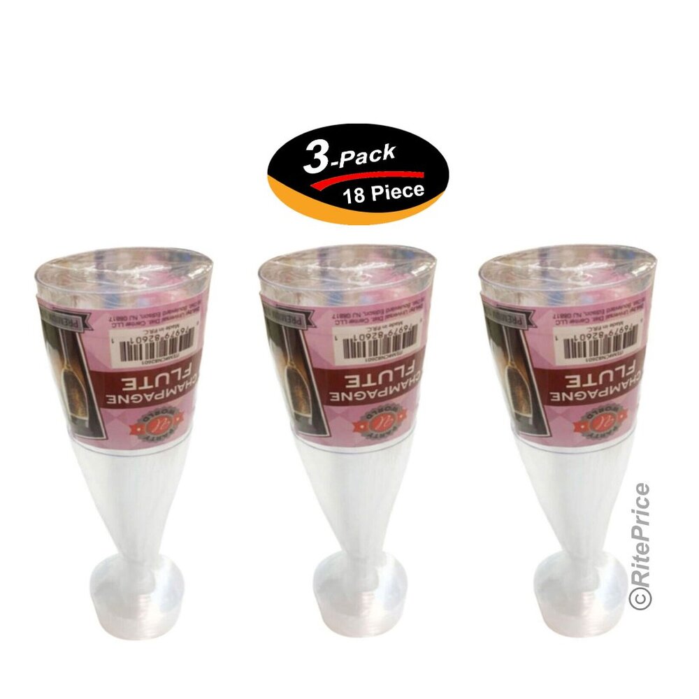 18 Pcs Champagne Flutes Disposable Clear Plastic Wine Glasses Party (3 Pack)-New